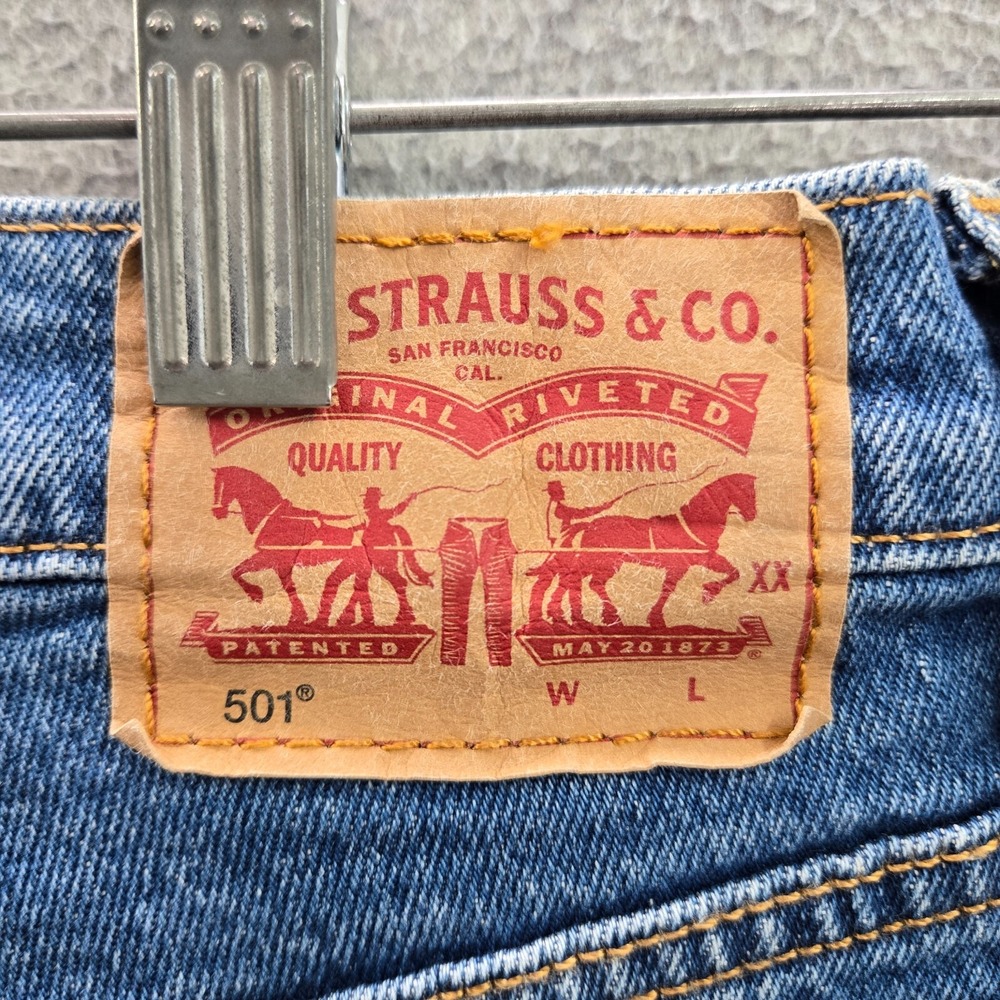 Levi's 501 Shorts W26 Blue Denim Cut Off Button Fly Cotton Elastane Logo - Picture 3 of 10